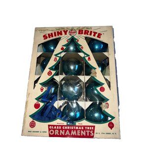 Blue Silver Shiny Brite Ornaments Vintage Christmas 1.5” Original Box